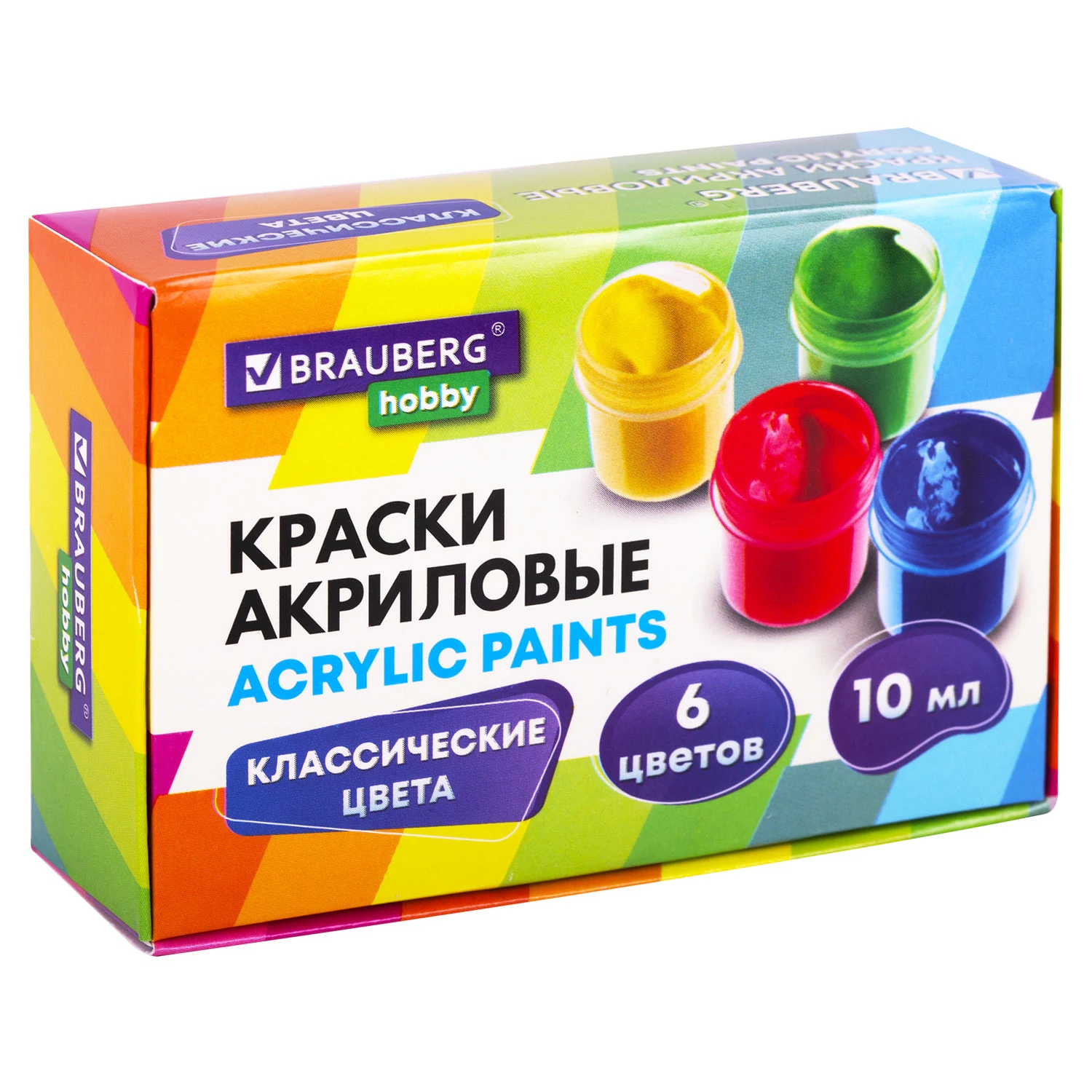 Краски акриловые 6цв 10мл BRAUBERG