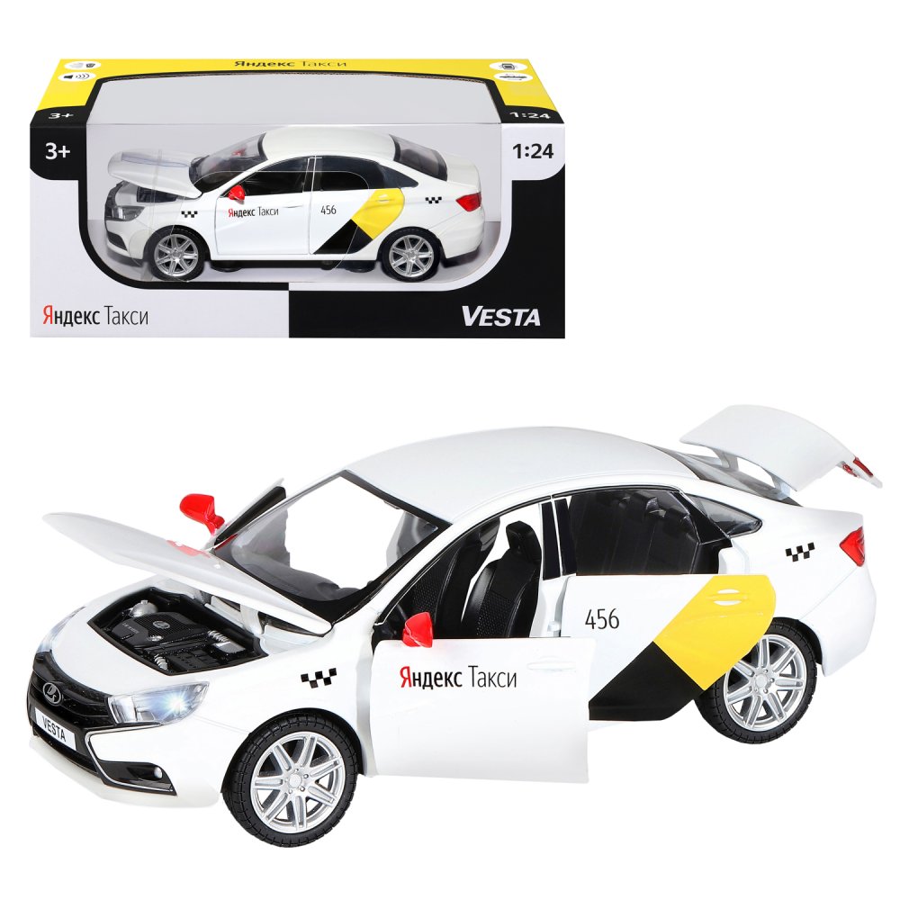 Машина металлическая Автопанорама 1:24 Lada Vesta Яндекс Такси бел. свет, звук - фото 1