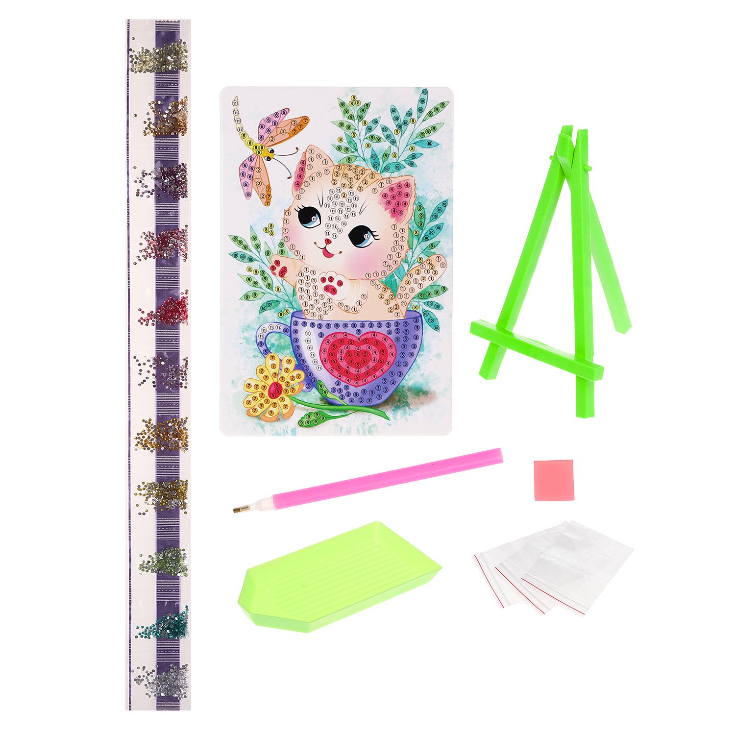 Картина стразами 10*15 Котенок в чашке - миниатюра 3