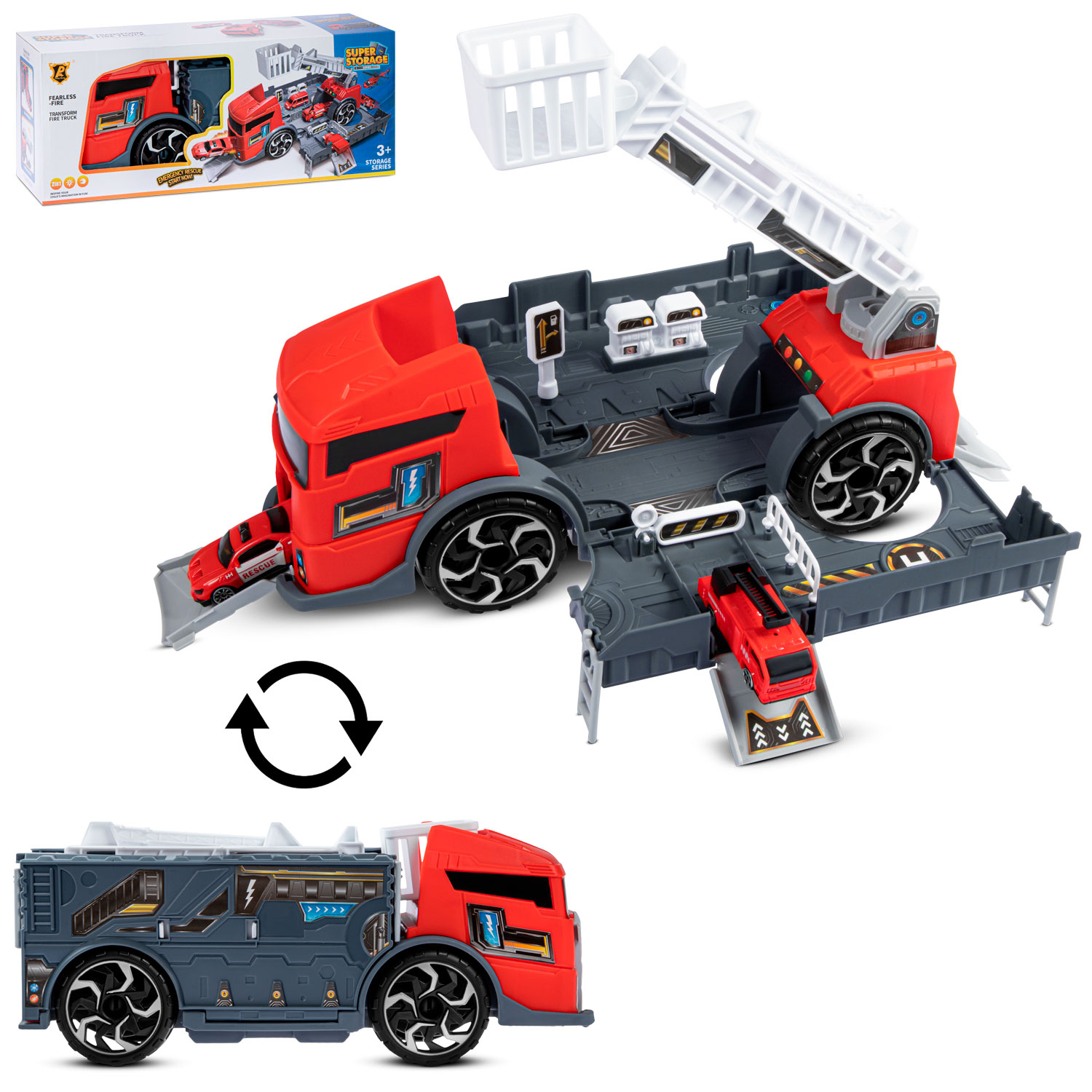 Парковка - Автовоз Пожарный 6 машин, вертолет, кабина-минитрек в/к - миниатюра 5