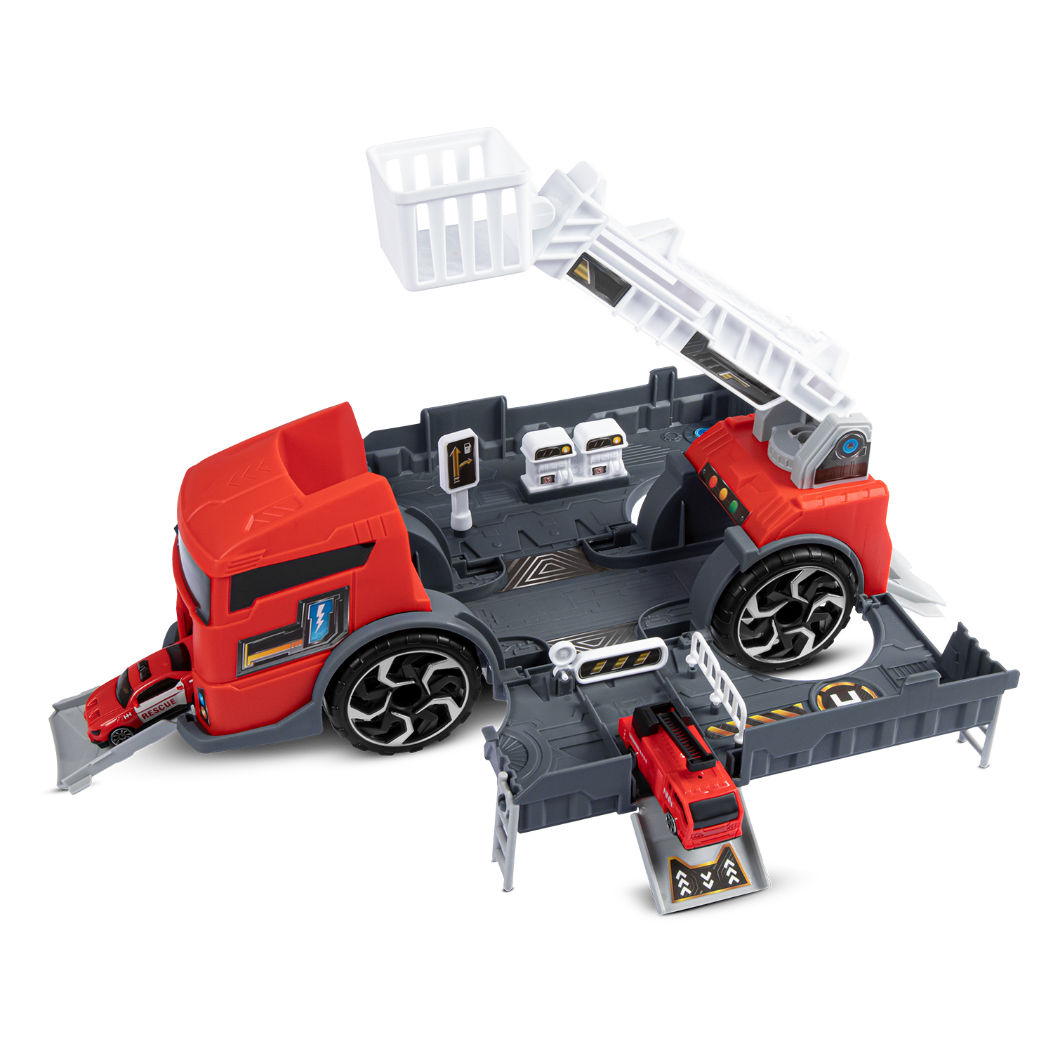 Парковка - Автовоз Пожарный 6 машин, вертолет, кабина-минитрек в/к - миниатюра 2