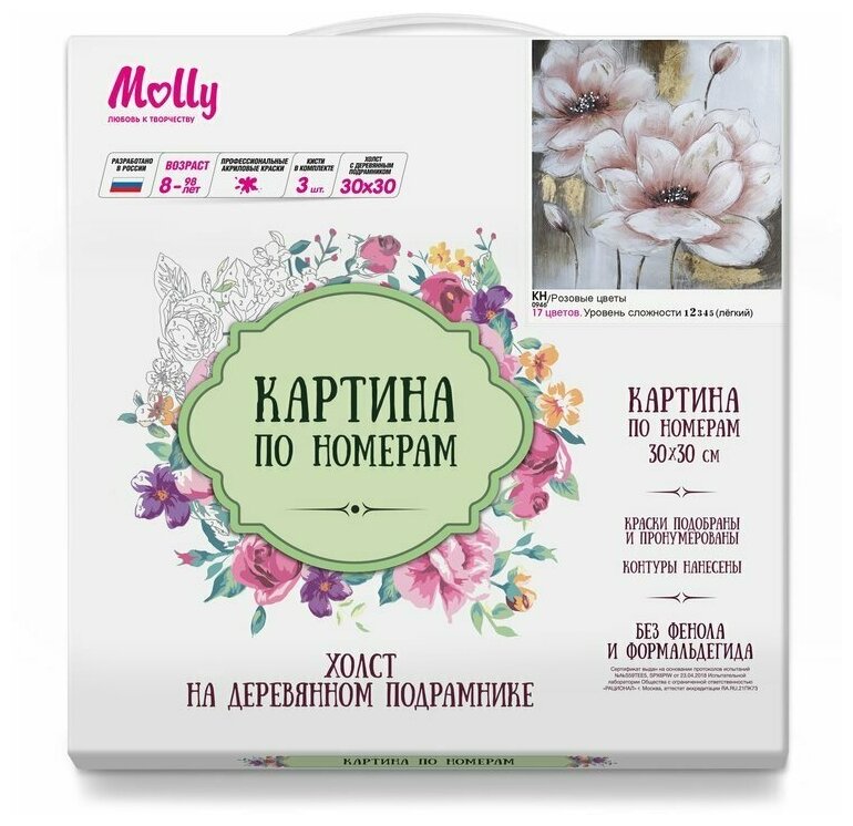 Картина по номерам 30*30 Розовые цветы - миниатюра 2