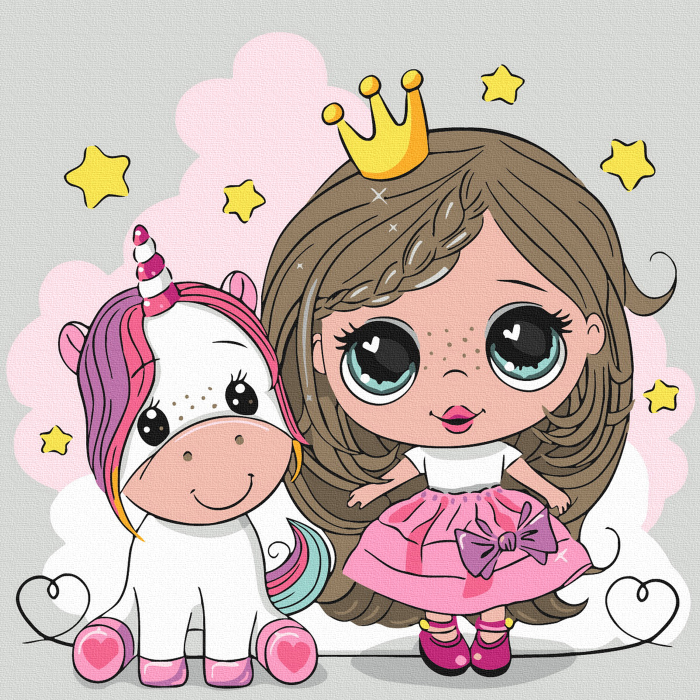 Картина по номерам 20*20 Принцесса с единорожкой Molly - фото 1