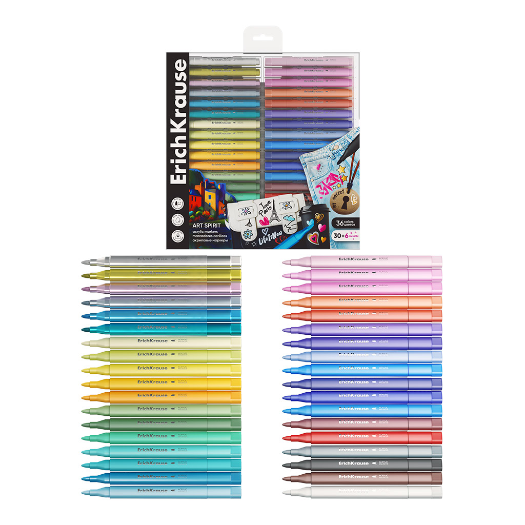 Маркеры акриловые 30цв + 6цв металлик EK - фото 1