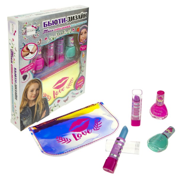 Косметичка + 2 лака + 2 помады Lukky - фото 1