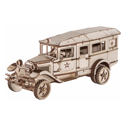 Конструктор деревянный 3D Грузовик Санитарный Полуторка - миниатюра 2