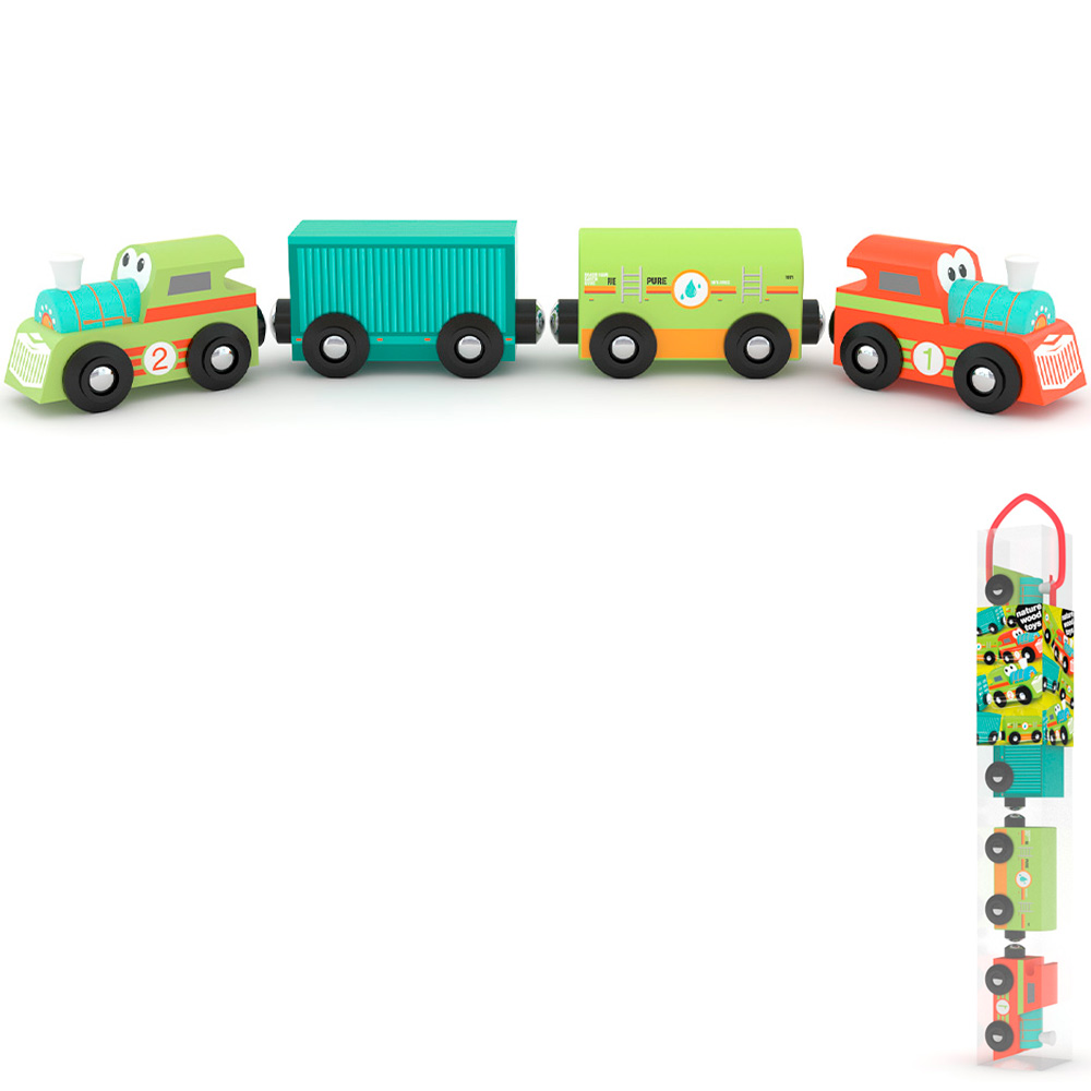 Машины деревянные Веселый поезд Железные дороги 4шт J'adore - фото 1