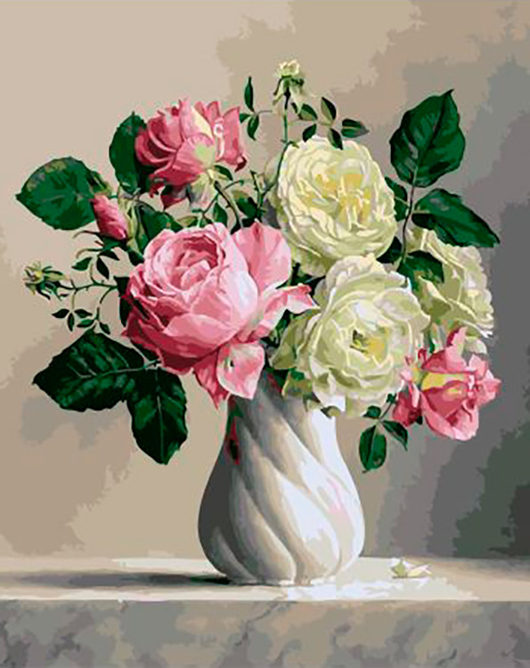 Картина по номерам 40*50 Розы в белой вазе - фото 1