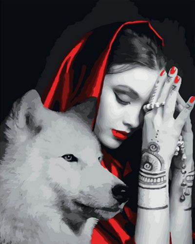 Картина по номерам 40*50 Девушка и волк - фото 1