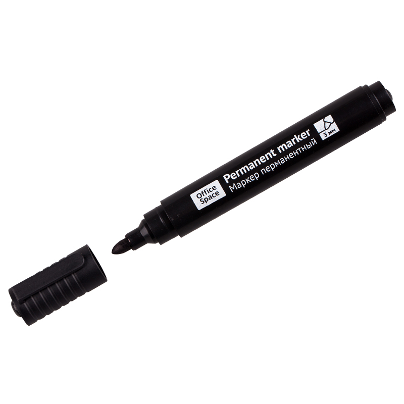 Маркер перманентный черный 3мм OfficeSpace (12) - фото 1