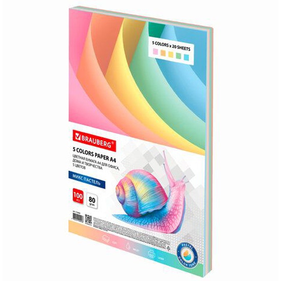 Бумага для принтера 5 цв 100 л BRAUBERG - фото 1