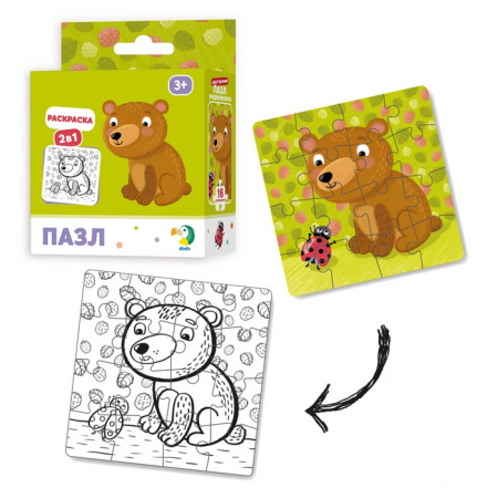 Пазл - раскраска 2 в 1 Медвежонок 16 дет. - фото 1