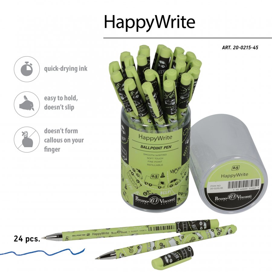 Ручка шариковая синяя 0,5мм Машинки BrunoVisconti (24) 20-0215/45 - фото 1