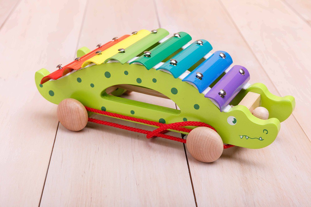 Каталка - ксилофон Крокодил на веревке цвет пастель VIGA - фото 1