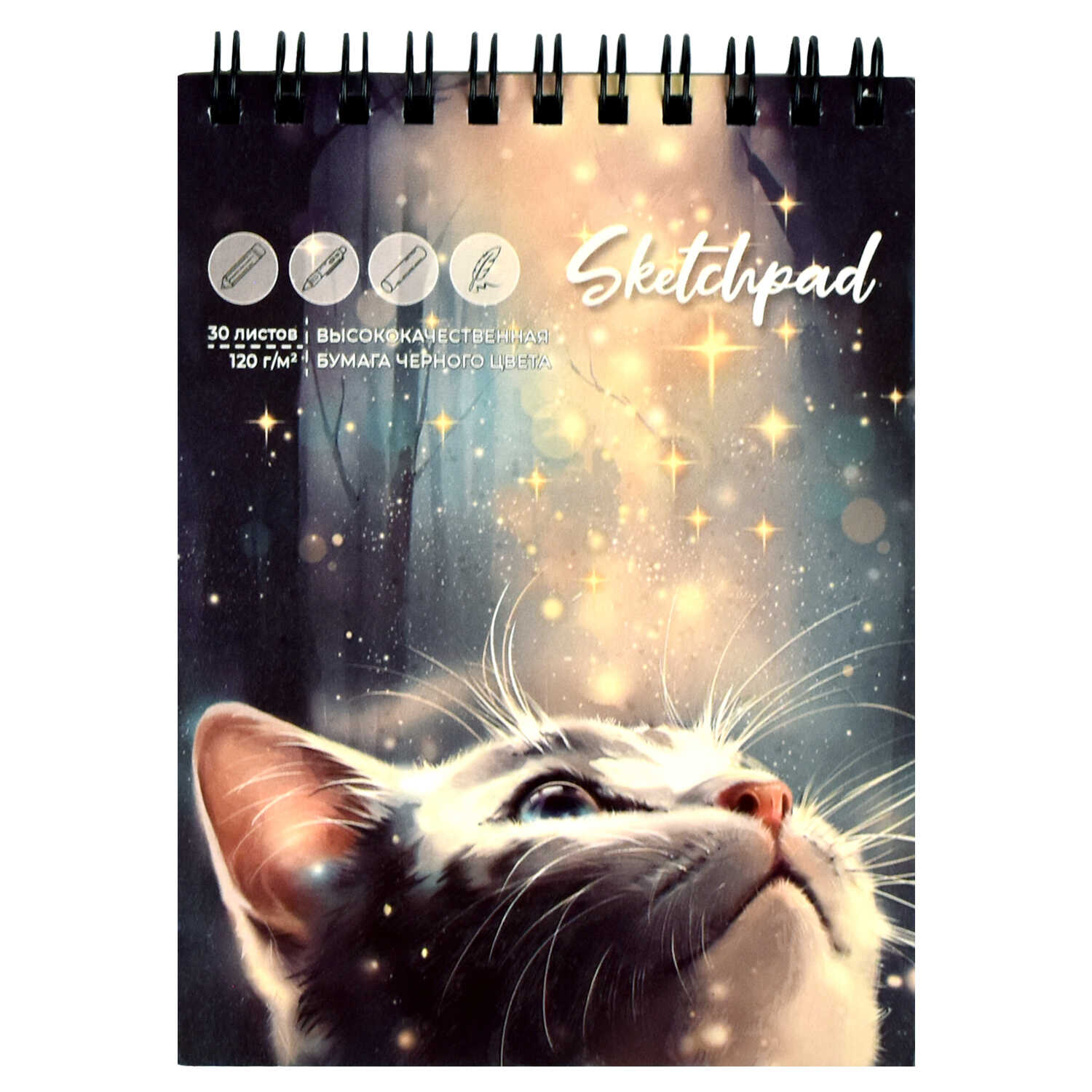 Скетчпад черн. бум. 120г/м2 А6 30л. Лучезарный кот Феникс - миниатюра 2