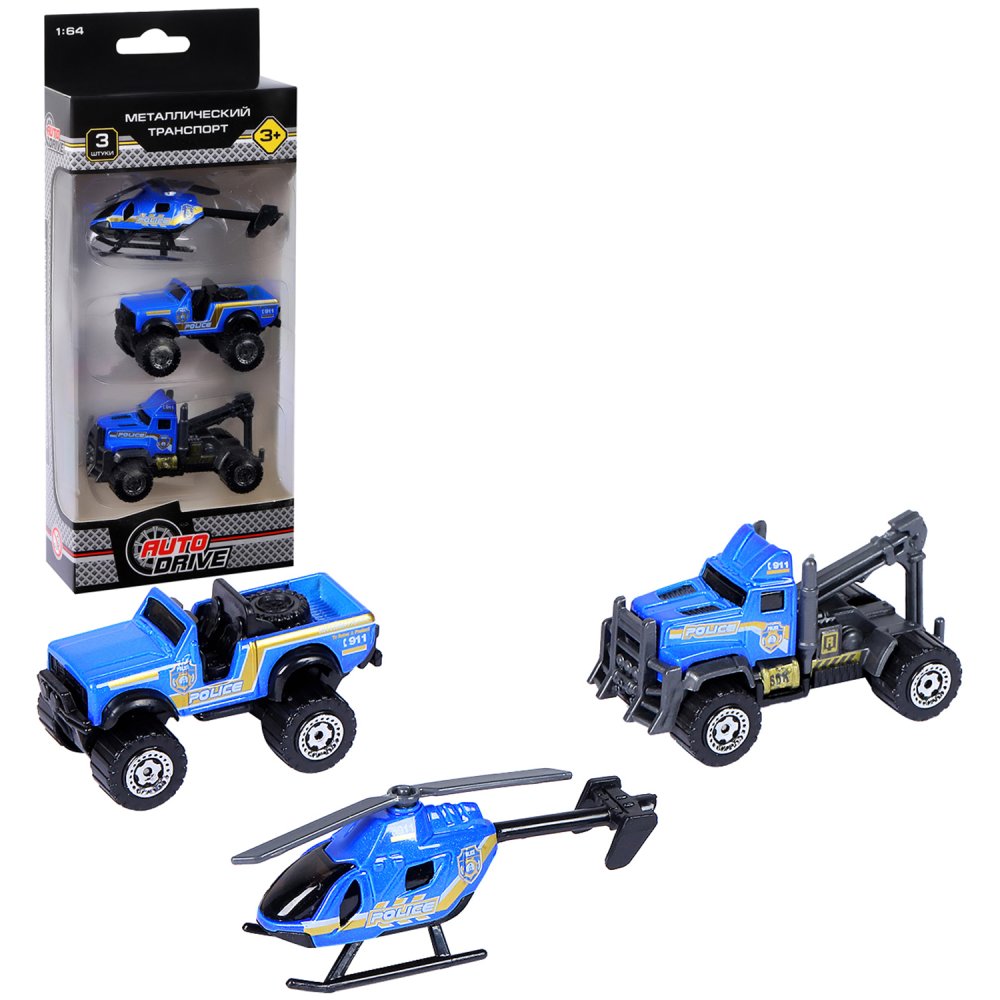 Машины металлические Полицейская техника 3 шт в/к - миниатюра 3