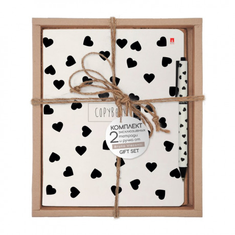 Набор тетрадь 2шт + ручка Black&White Сердечки Bruno Visconti - фото 1