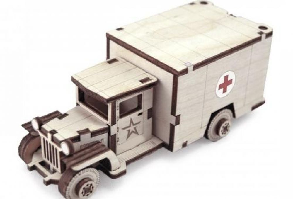 Конструктор деревянный 3D Грузовичок Медицинский TY339-A25 - фото 1