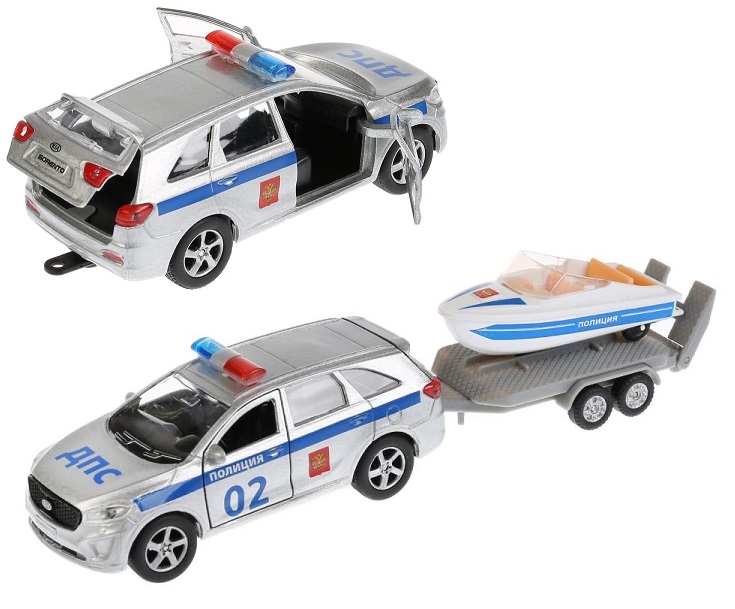 Модель мет. KIA SORENTO PRIME Полиция 12см + лодка ТЕХНОПАРК - фото 1