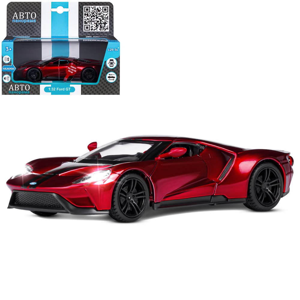 Машина металлическая Автопанорама 1:32 Ford GT красн. свет, звук - фото 1
