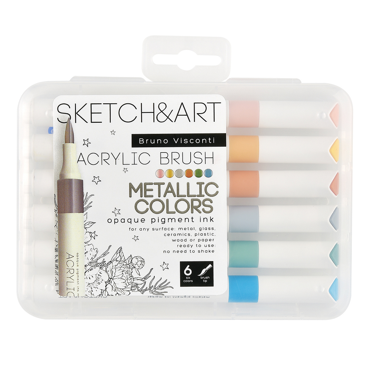 Маркеры - кисти акриловые 6цв. Металлик Bruno Visconti - фото 1