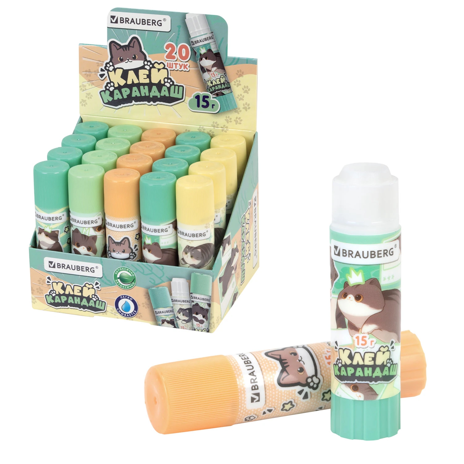 Клей - карандаш 15гр Милые коты BRAUBERG - фото 1