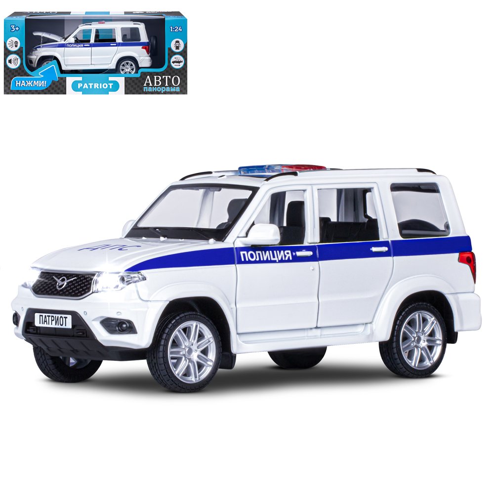 Машина металлическая Автопанорама 1:26 УАЗ PATRIOT Полиция свет, звук - фото 1