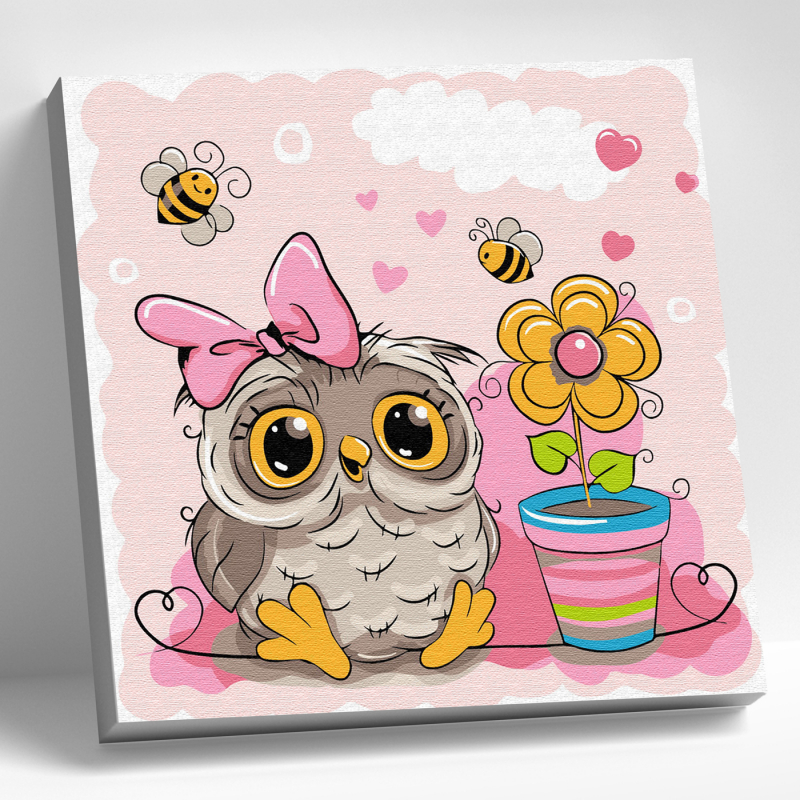 Картина по номерам 20*20 Совенок с цветком - фото 1