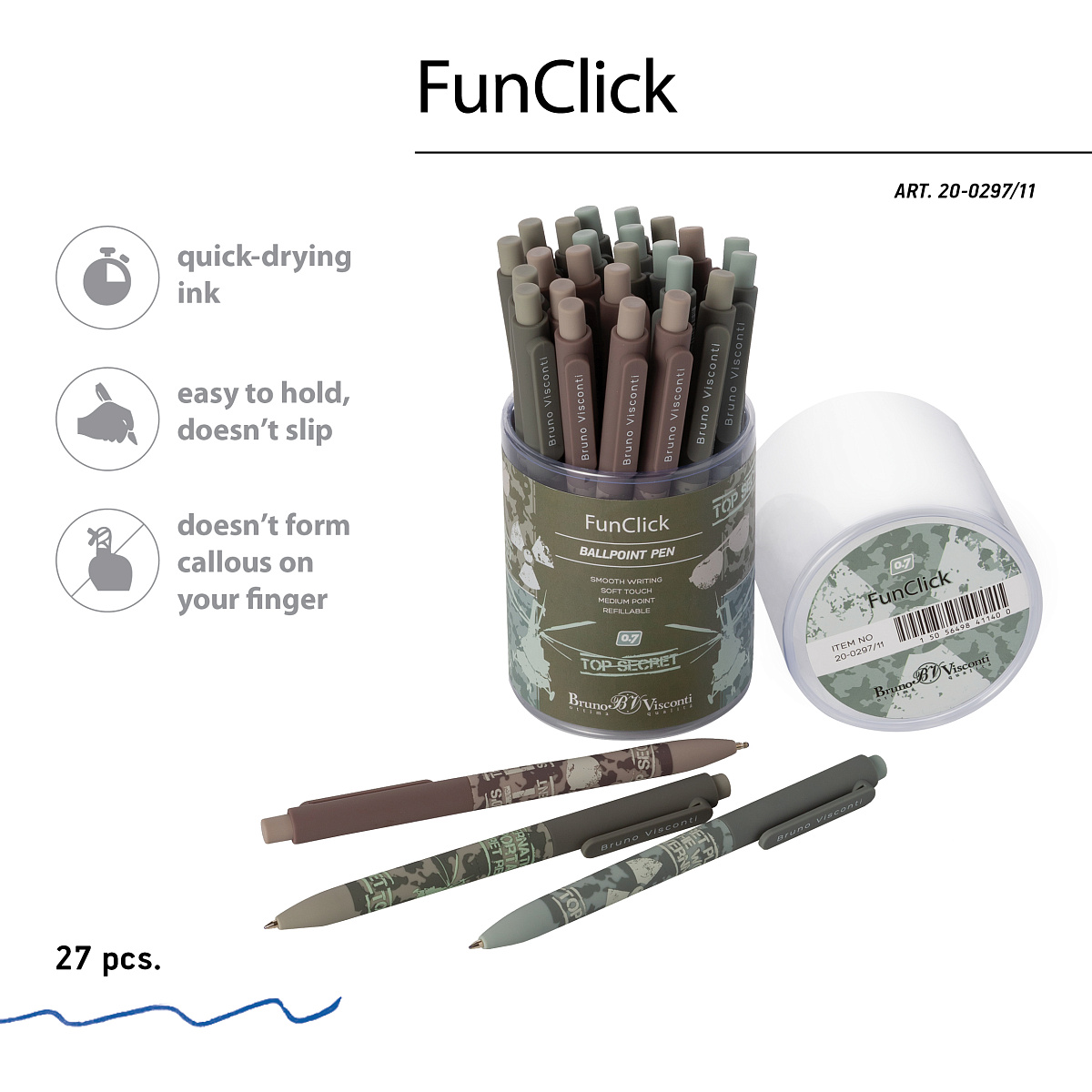 Ручка шариковая синяя 0,7мм Top Secret 3 вида BrunoVisconti (27) - фото 1