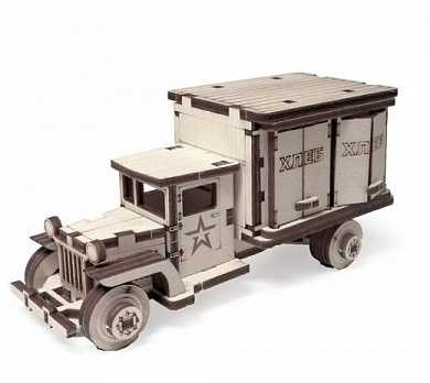 Конструктор деревянный 3D Грузовик ЗИС Фургон 60д. - фото 1