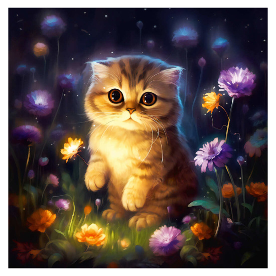 Картина стразами 30*30 Котенок в цветах Феникс - миниатюра 2