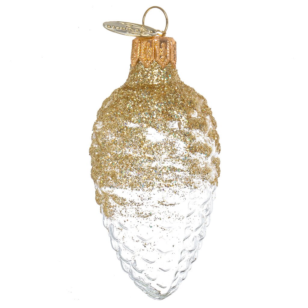Елочное украшение Шишка в снегу золотая серия прозрачная без упаковки Ф2-90/П1 - фото 1