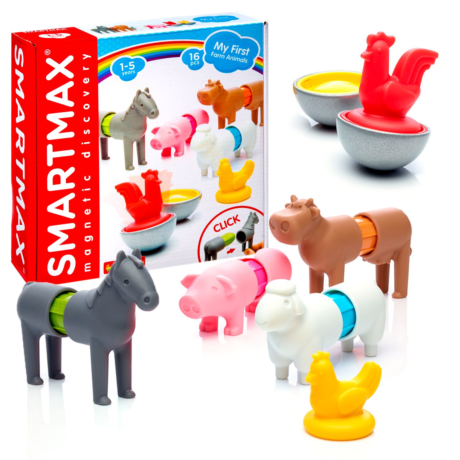Конструктор магнитный SmartMax Мой первый набор животных фермы 16д. - миниатюра 3